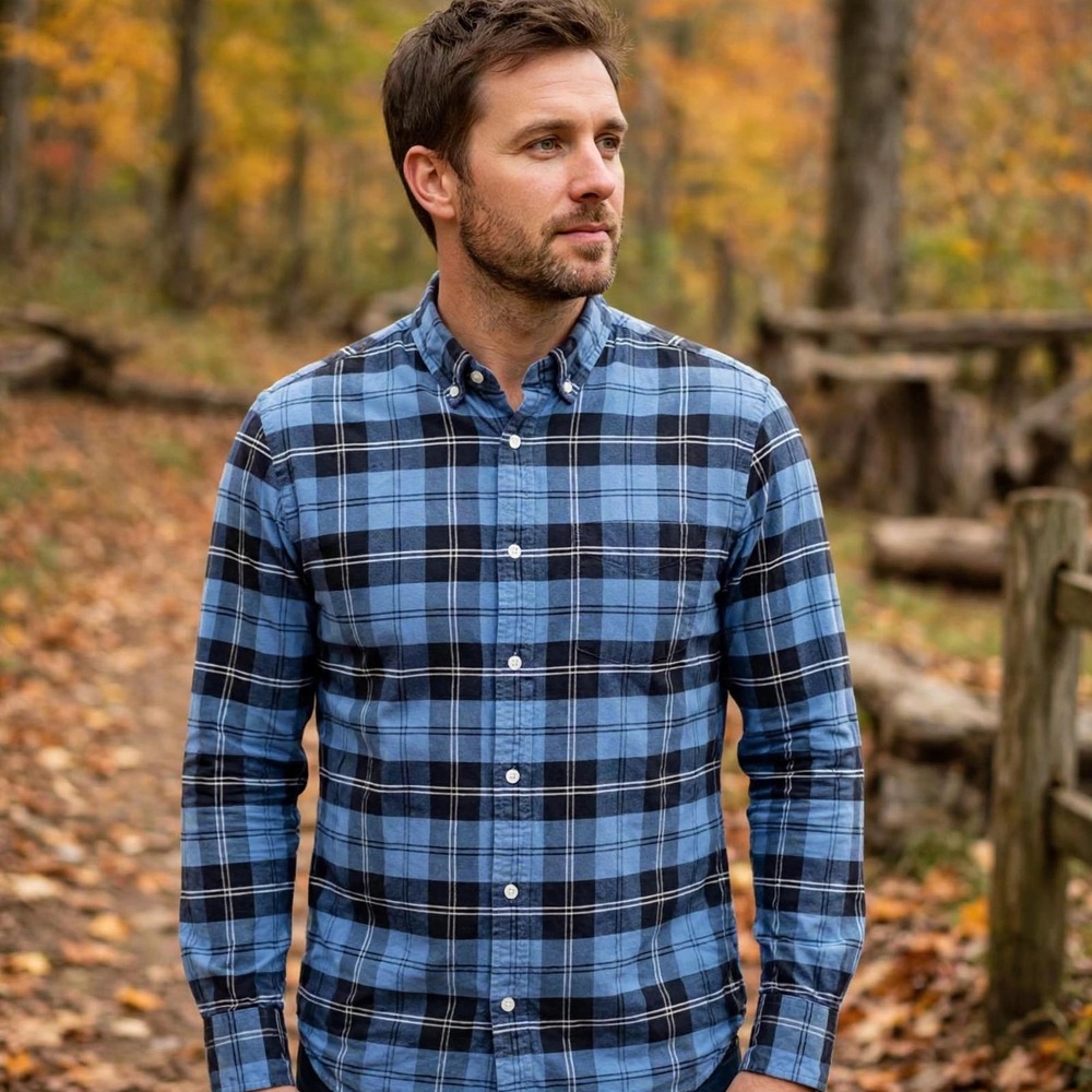J.Crew Mens Oxford Shirt Medium Blue Plaid Button Down Long Sleeve Casual